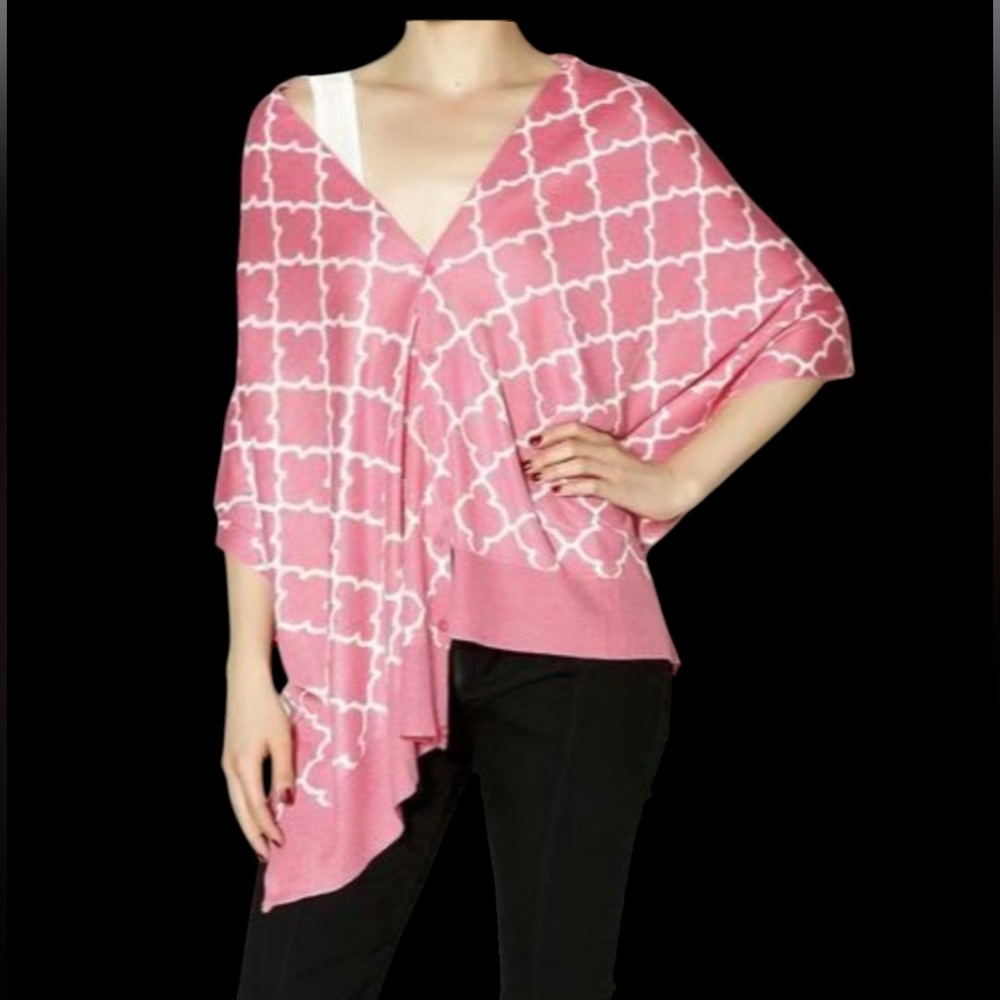 Women’s One Size Pink & White Papillon Bamboo Quatre Foil Print Scarf-Shawl
